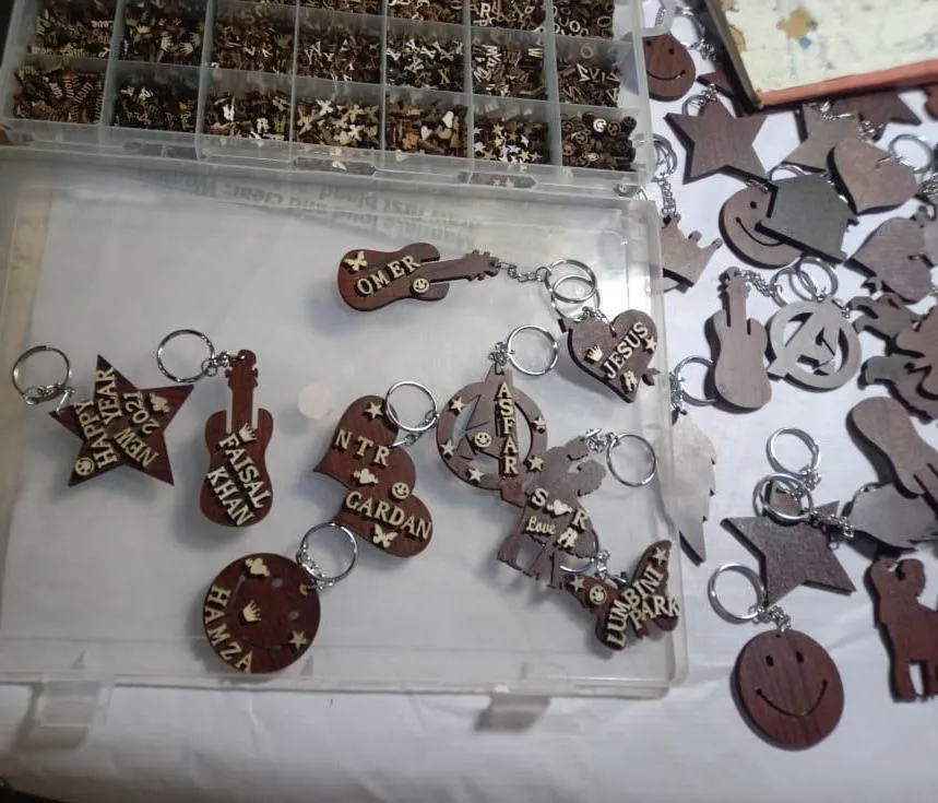 Name on wooden keychain making in hyderabad birthday party